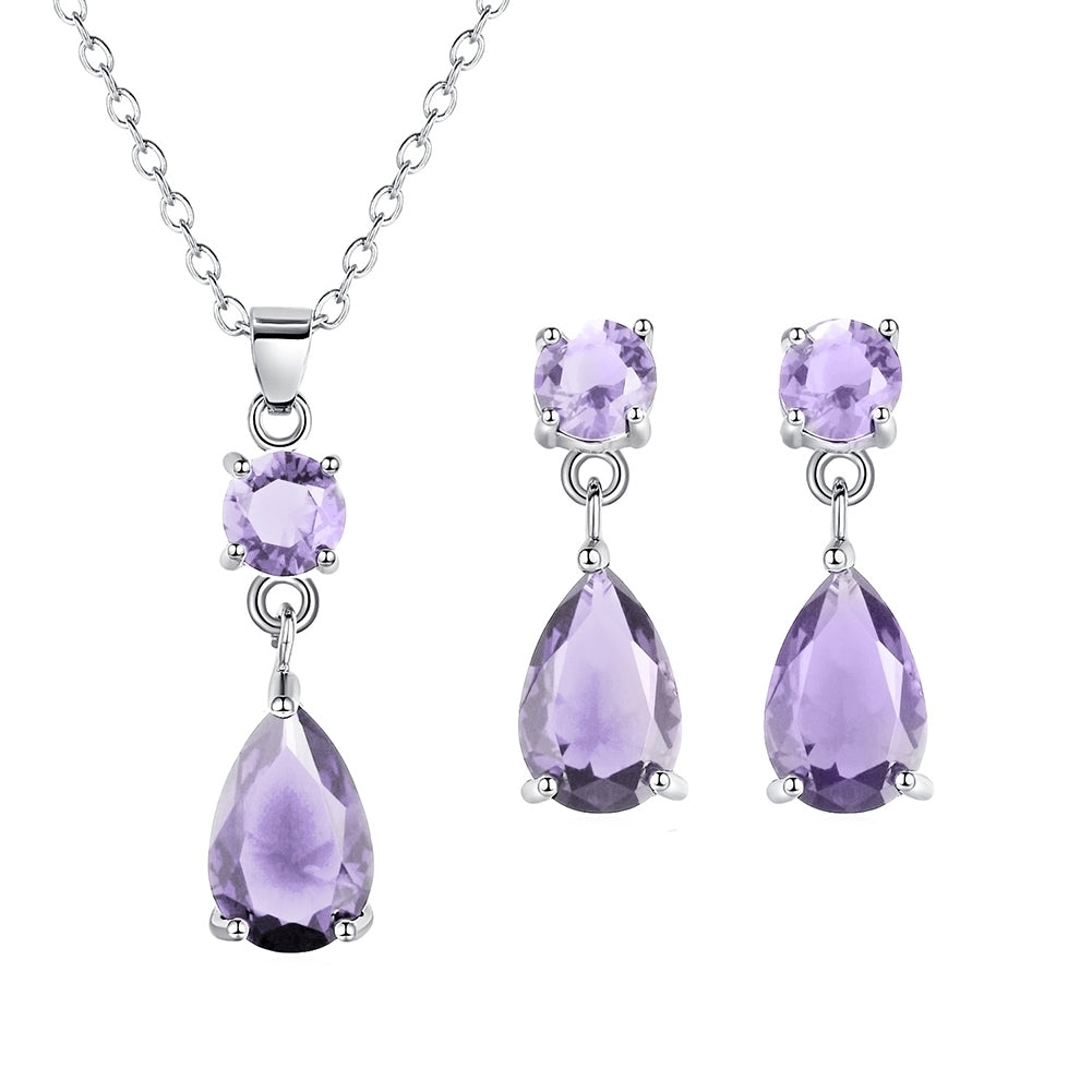 Fashion Round Drop Zircon Pendant Eardrop Earrings Necklace Women Jewelry Set Image 9