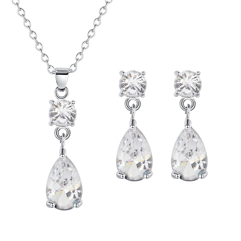 Fashion Round Drop Zircon Pendant Eardrop Earrings Necklace Women Jewelry Set Image 10