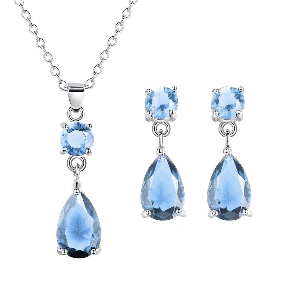 Fashion Round Drop Zircon Pendant Eardrop Earrings Necklace Women Jewelry Set Image 11