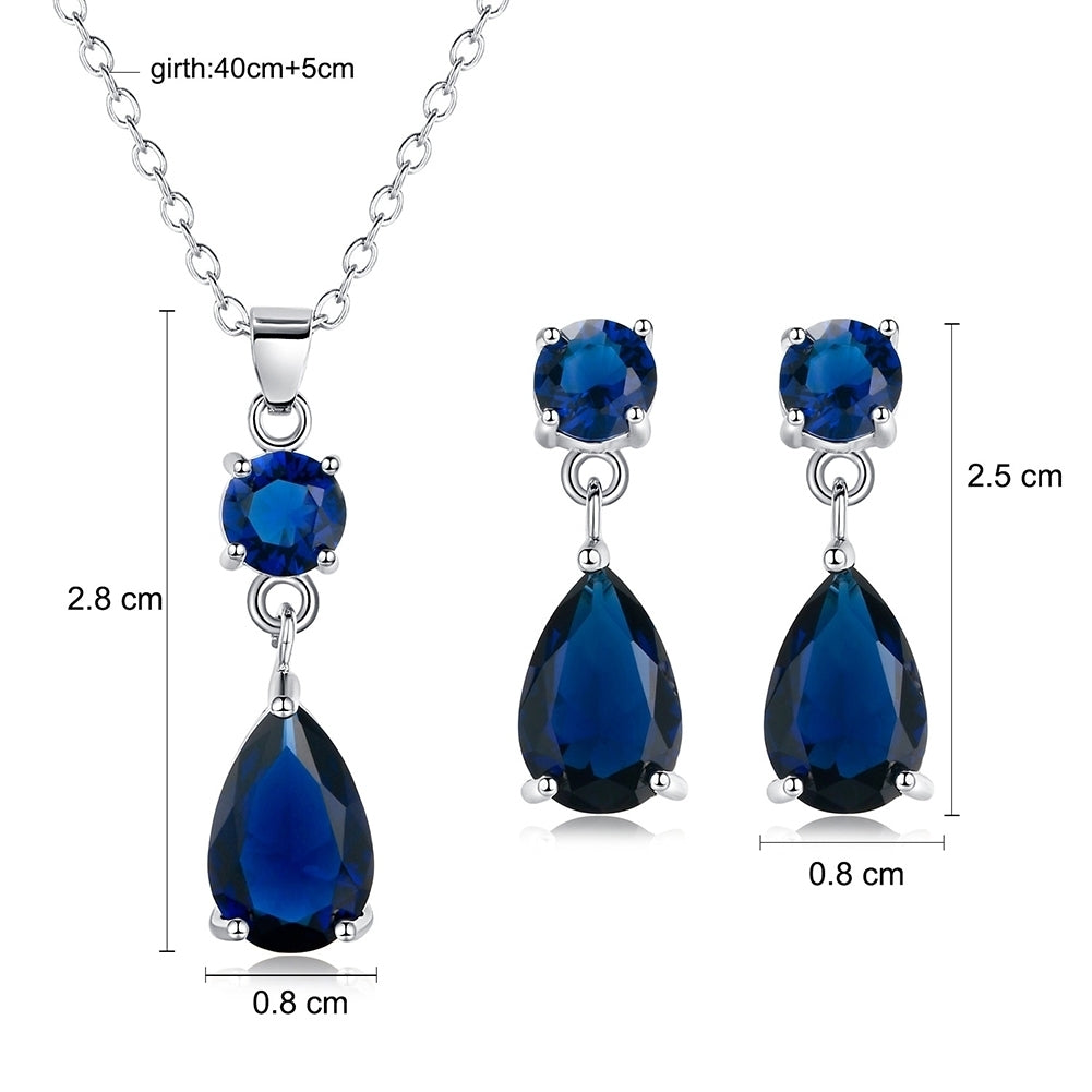 Fashion Round Drop Zircon Pendant Eardrop Earrings Necklace Women Jewelry Set Image 12