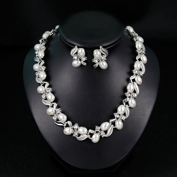 Fashion Rhinestone Faux Pearl Necklace Earrings Women Bride Wedding Jewelry Set Image 1