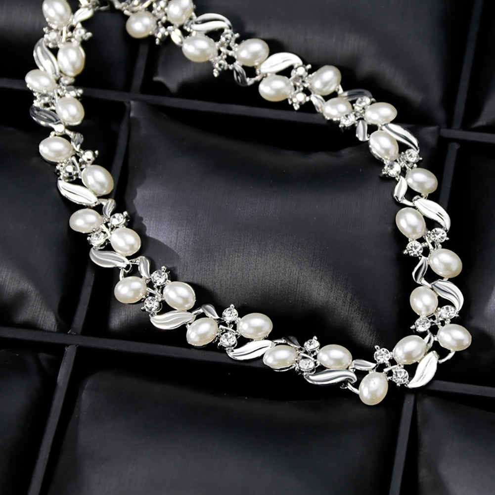 Fashion Rhinestone Faux Pearl Necklace Earrings Women Bride Wedding Jewelry Set Image 6