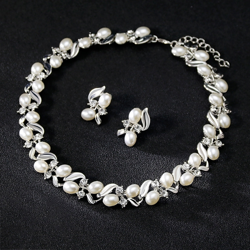 Fashion Rhinestone Faux Pearl Necklace Earrings Women Bride Wedding Jewelry Set Image 10