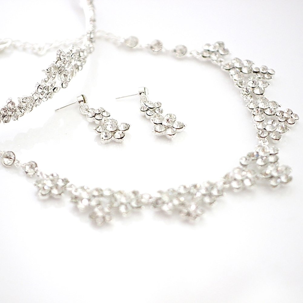 Elegant Rhinestone Bridal Women Jewelry Set Earrings Necklace Head Chain Tiara Image 4