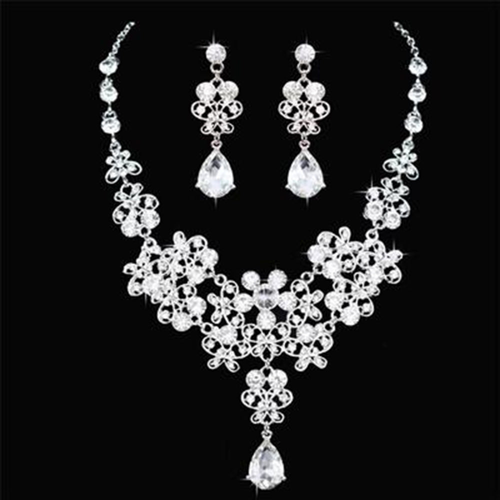 3Pcs Rhinestone Butterfly Necklace Crown Earring Bridal Wedding Jewelry Gift Image 2