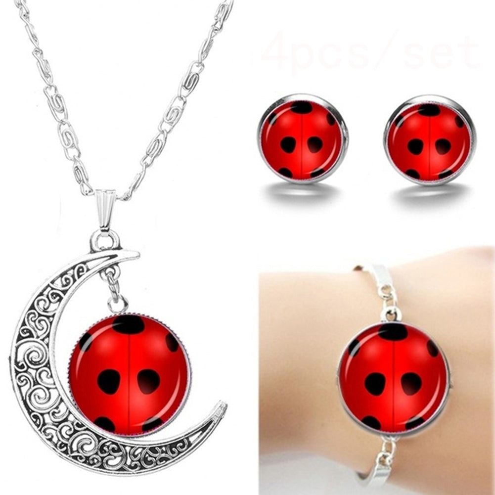 4Pcs Insect Crescent Pendant Ear Stud Earrings Bracelet Necklace Jewelry Image 2