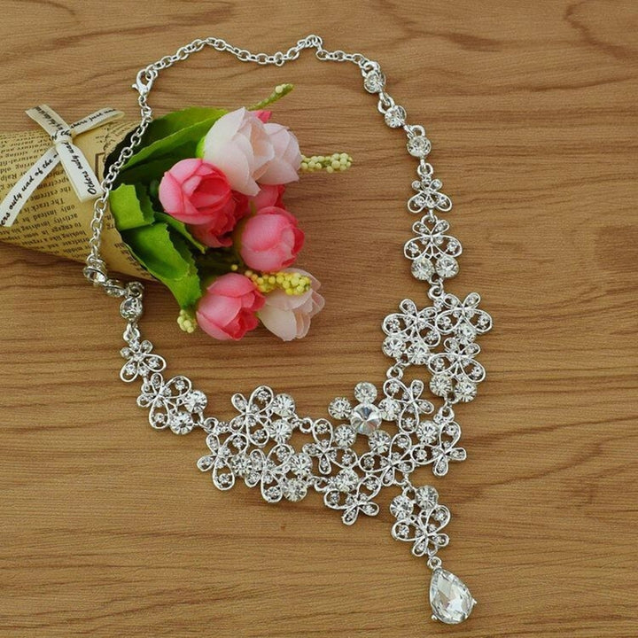 3Pcs Rhinestone Butterfly Necklace Crown Earring Bridal Wedding Jewelry Gift Image 3