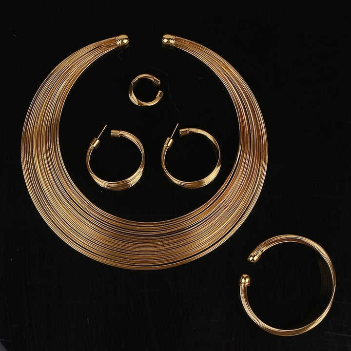 4Pcs Exotic Nigerian Bridal Circle Necklace Earrings Bracelet Ring Jewelry Image 1