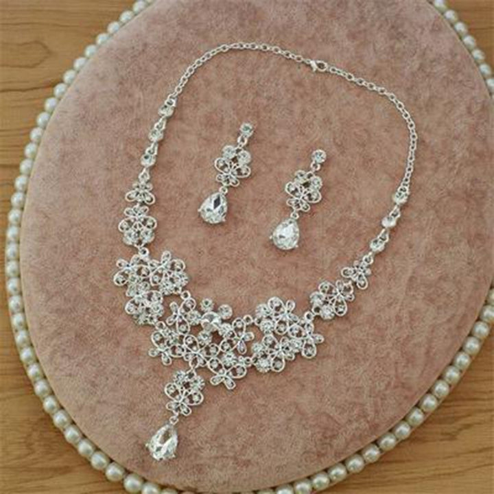 3Pcs Rhinestone Butterfly Necklace Crown Earring Bridal Wedding Jewelry Gift Image 7