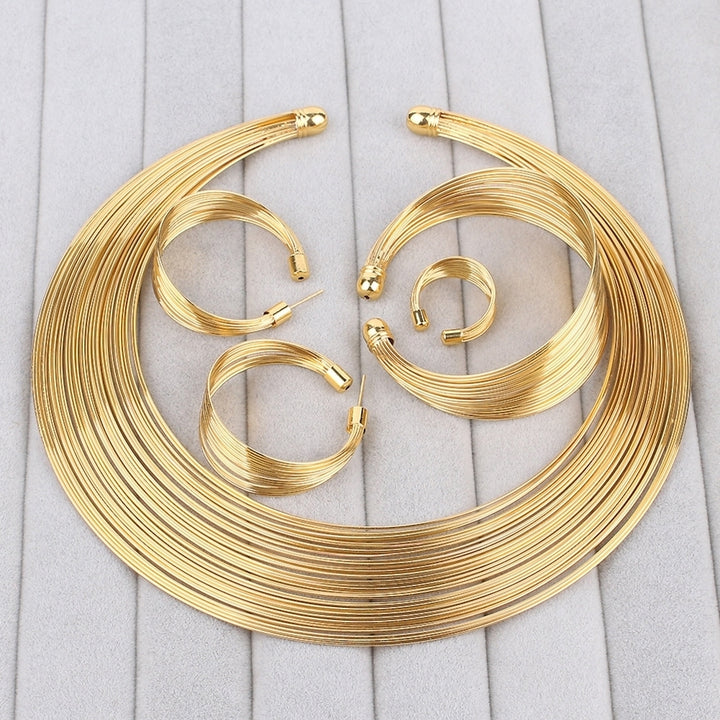 4Pcs Exotic Nigerian Bridal Circle Necklace Earrings Bracelet Ring Jewelry Image 6