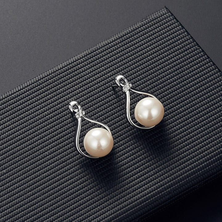 Water Drop Shape Faux Pearl Pendant Earrings Necklace Wedding Bridal Jewelry Set Image 4