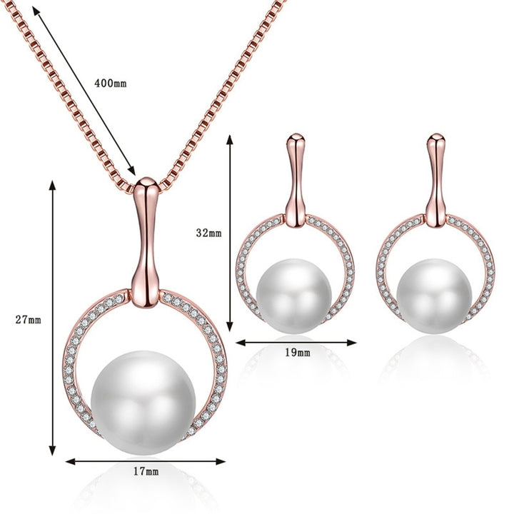 Women Faux Pearl Pendant Rhinestone Earrings Necklace Wedding Bridal Jewelry Set Image 4