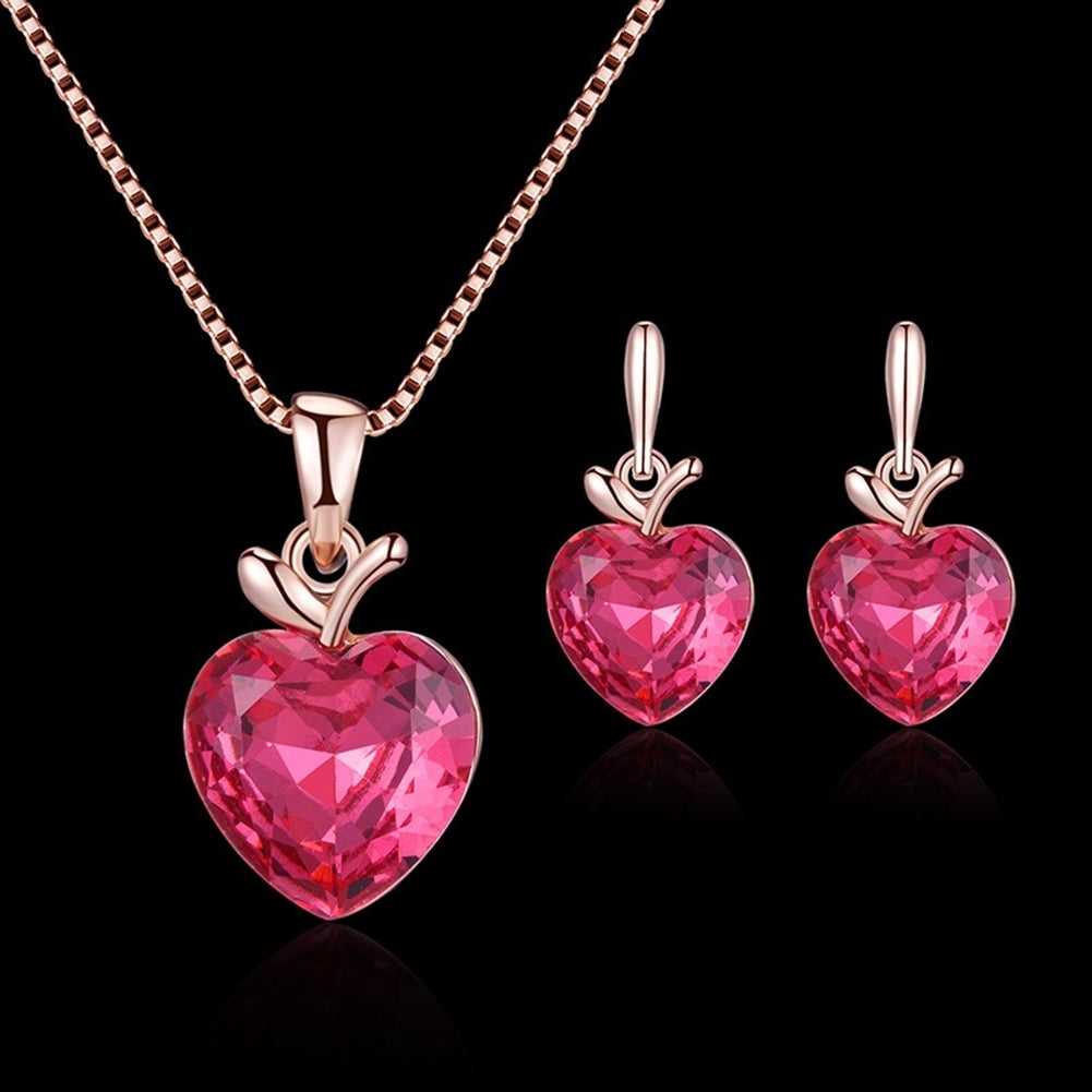 Heart Shape Rhinestone Pendant Necklace Ear Stud Earrings Women Jewelry Set Image 1