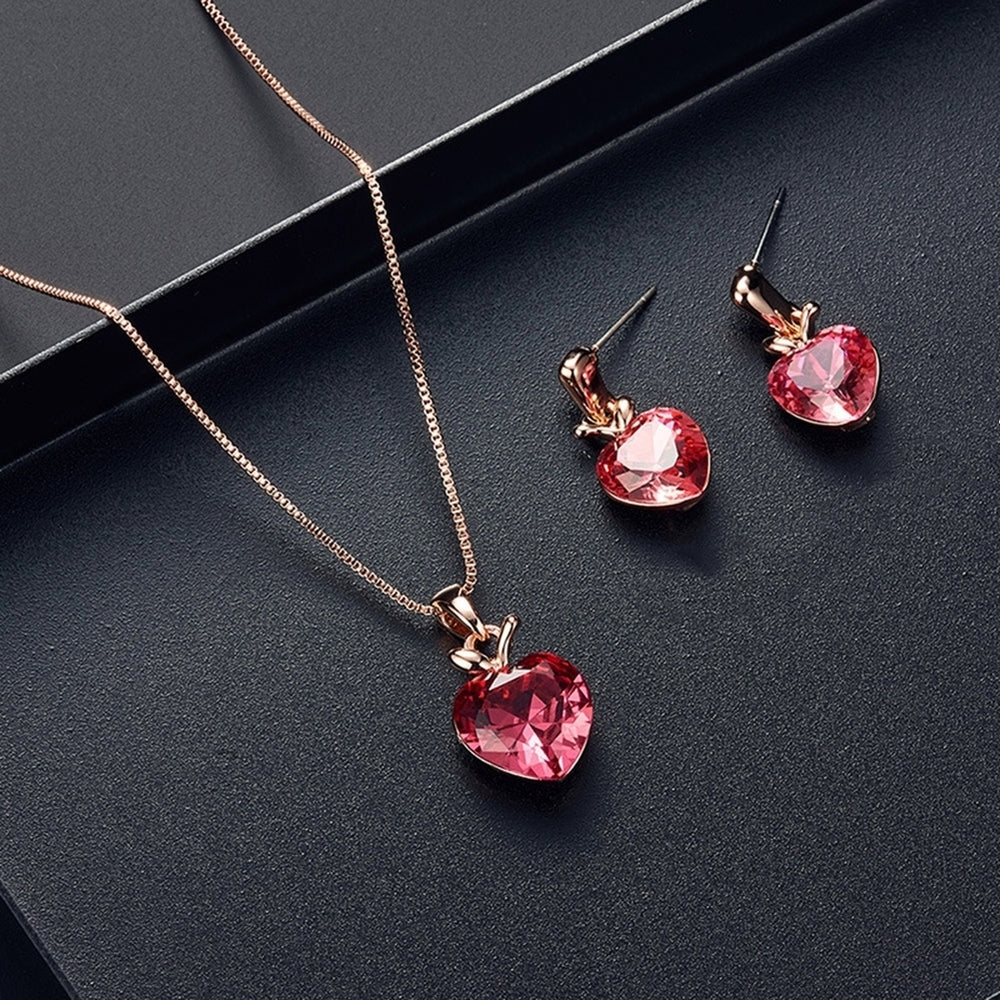 Heart Shape Rhinestone Pendant Necklace Ear Stud Earrings Women Jewelry Set Image 2