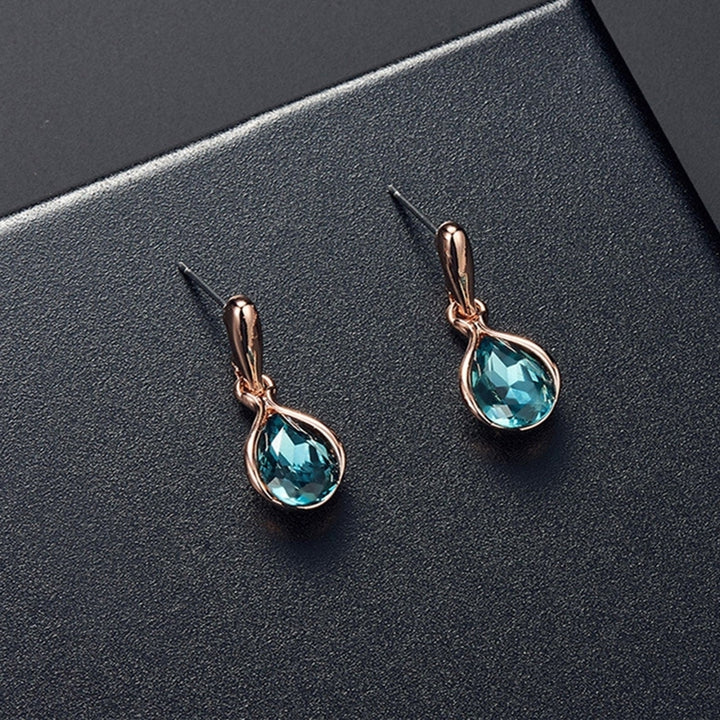 Women Water Drop Shape Rhinestone Pendant Necklace Ear Stud Earrings Jewelry Set Image 3