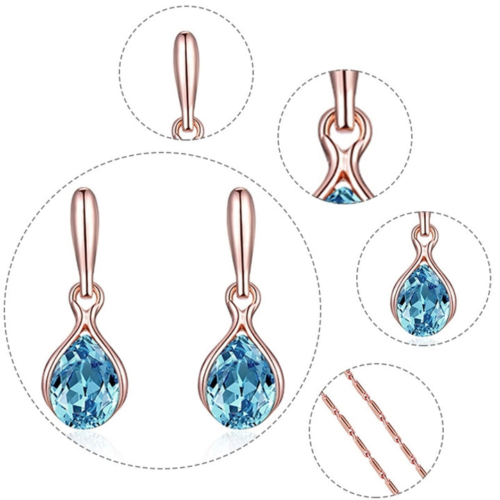 Women Water Drop Shape Rhinestone Pendant Necklace Ear Stud Earrings Jewelry Set Image 4