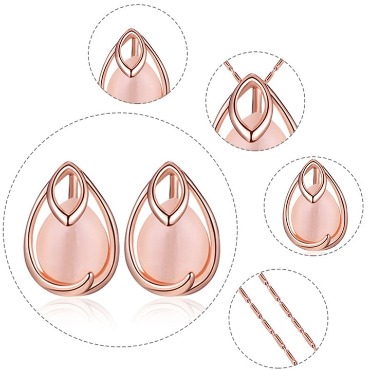 Water Drop Shape Faux Opal Pendant Necklace Earrings Wedding Bridal Jewelry Set Image 4