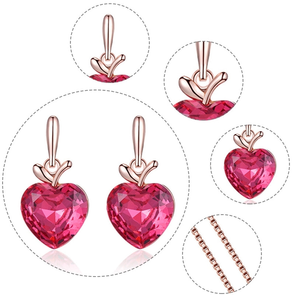 Heart Shape Rhinestone Pendant Necklace Ear Stud Earrings Women Jewelry Set Image 4