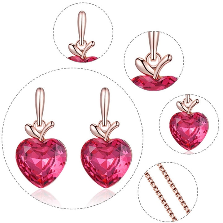 Heart Shape Rhinestone Pendant Necklace Ear Stud Earrings Women Jewelry Set Image 4