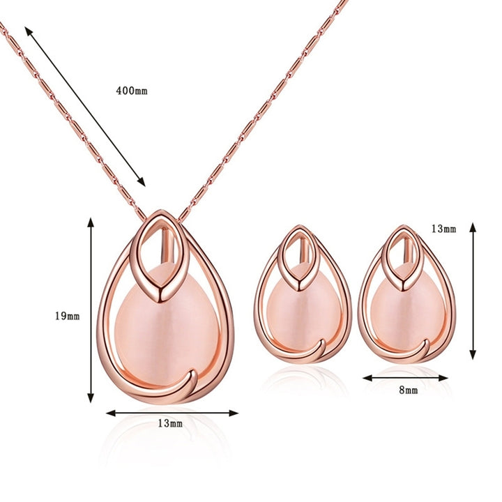 Water Drop Shape Faux Opal Pendant Necklace Earrings Wedding Bridal Jewelry Set Image 6