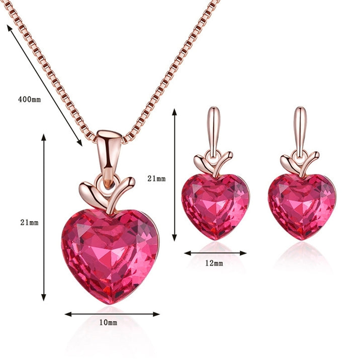 Heart Shape Rhinestone Pendant Necklace Ear Stud Earrings Women Jewelry Set Image 6