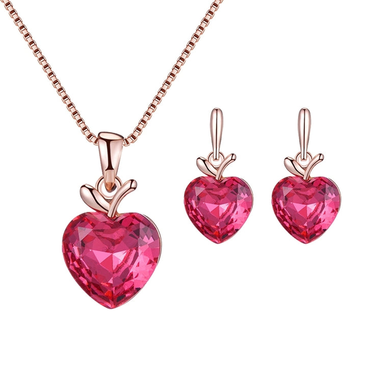 Heart Shape Rhinestone Pendant Necklace Ear Stud Earrings Women Jewelry Set Image 7