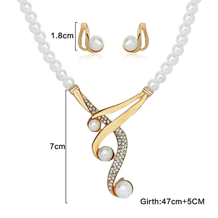 Hook Shape Pendant Faux Pearl Beaded Necklace Earrings Bridal Party Jewelry Set Image 4