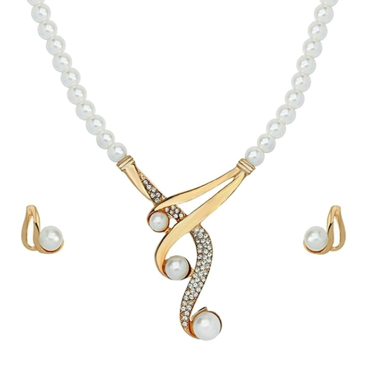 Hook Shape Pendant Faux Pearl Beaded Necklace Earrings Bridal Party Jewelry Set Image 4