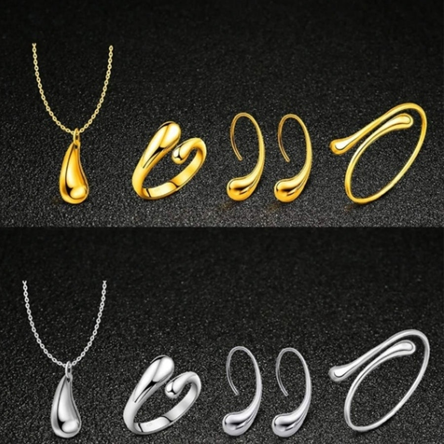 Fashion Water-drop Alloy Woman Jewelry Set Ring Necklace Open Bracelet Earrings Image 1