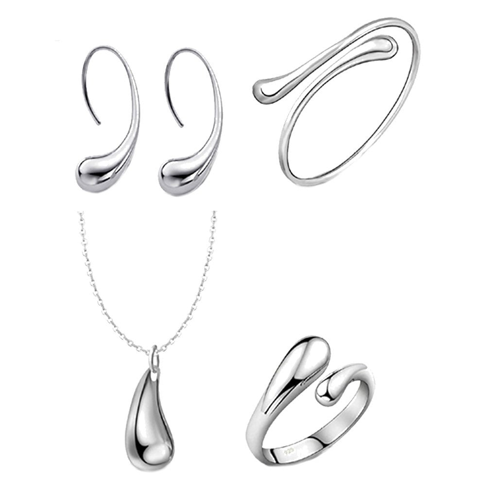 Fashion Water-drop Alloy Woman Jewelry Set Ring Necklace Open Bracelet Earrings Image 2