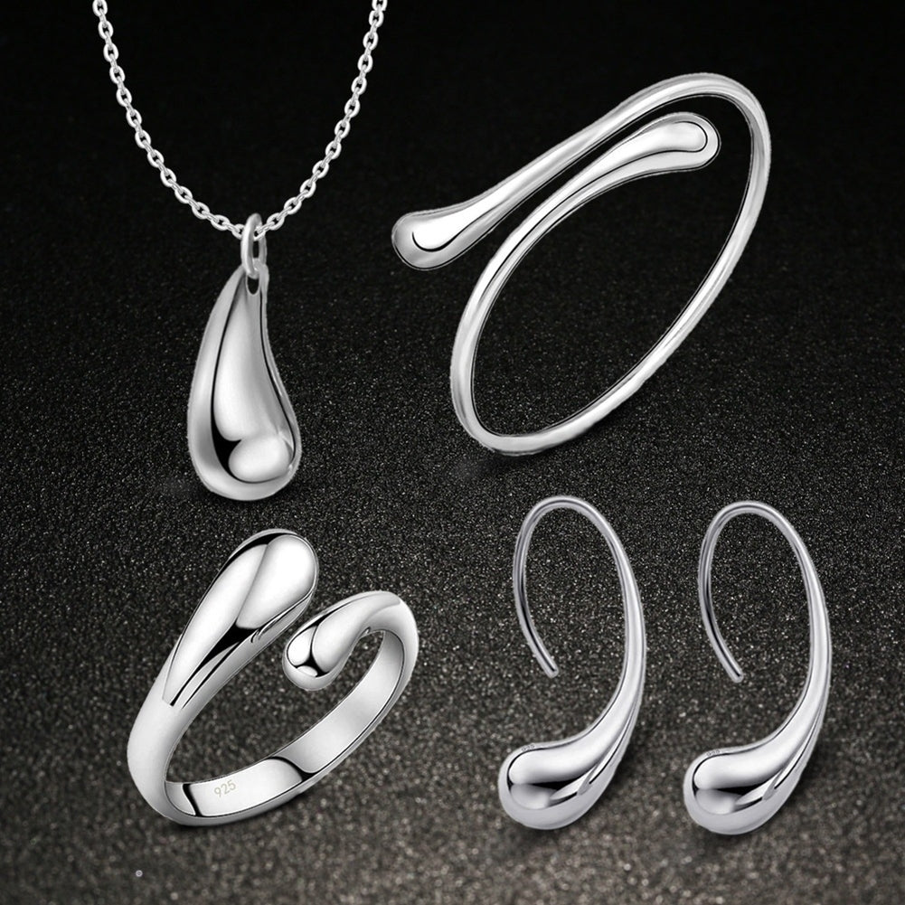 Fashion Water-drop Alloy Woman Jewelry Set Ring Necklace Open Bracelet Earrings Image 4