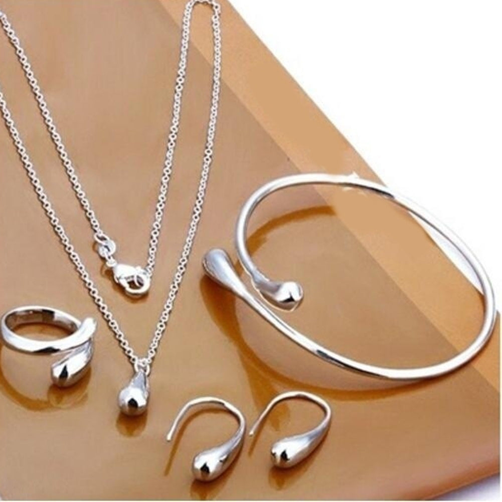 Fashion Water-drop Alloy Woman Jewelry Set Ring Necklace Open Bracelet Earrings Image 6