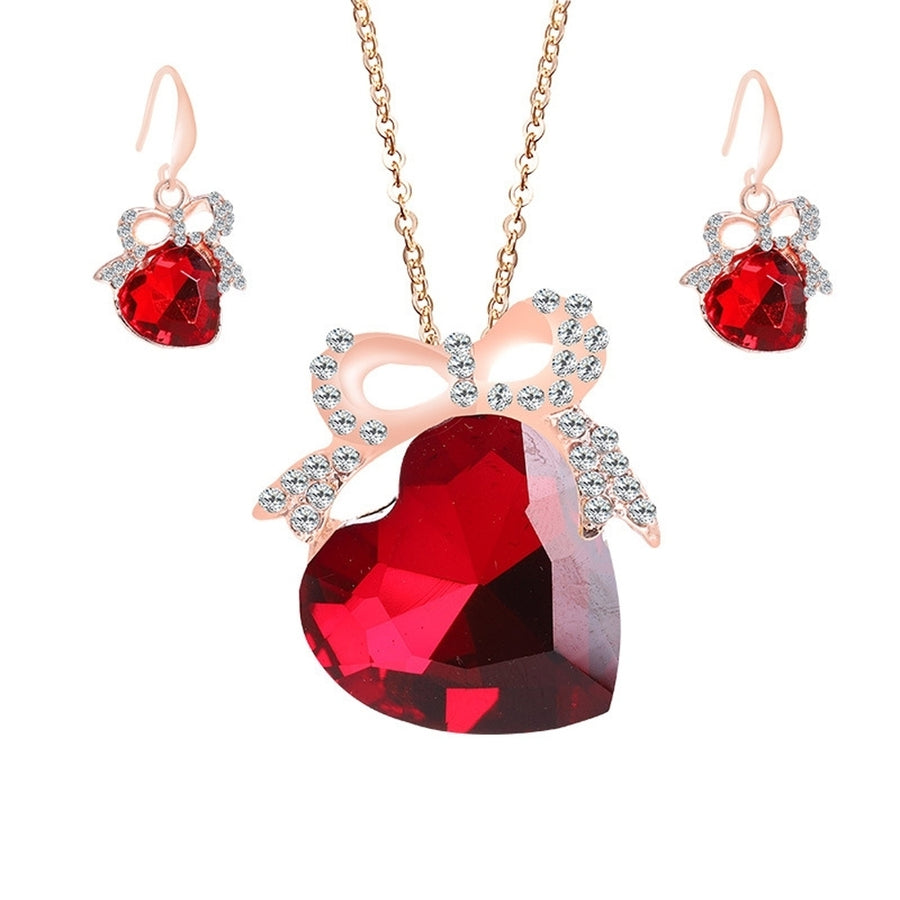 3Pcs Heart Shape Faux Gemstone Rhinestone Pendant Necklace Hook Earring Image 1