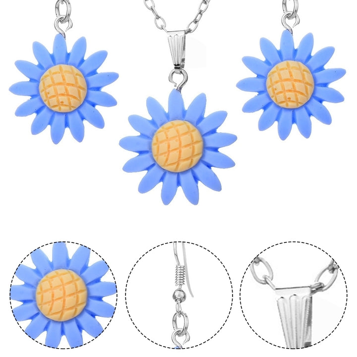 Fashion Sunflower Pendant Dangle Hook Earrings + Necklace Women Jewelry Set Image 6