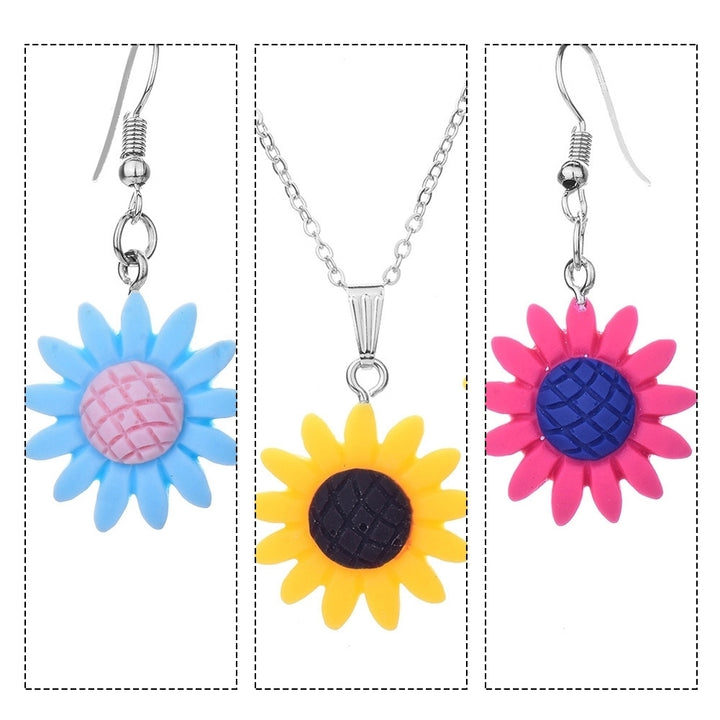 Fashion Sunflower Pendant Dangle Hook Earrings + Necklace Women Jewelry Set Image 7