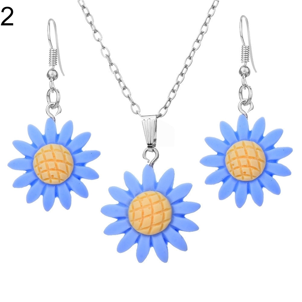 Fashion Sunflower Pendant Dangle Hook Earrings + Necklace Women Jewelry Set Image 9