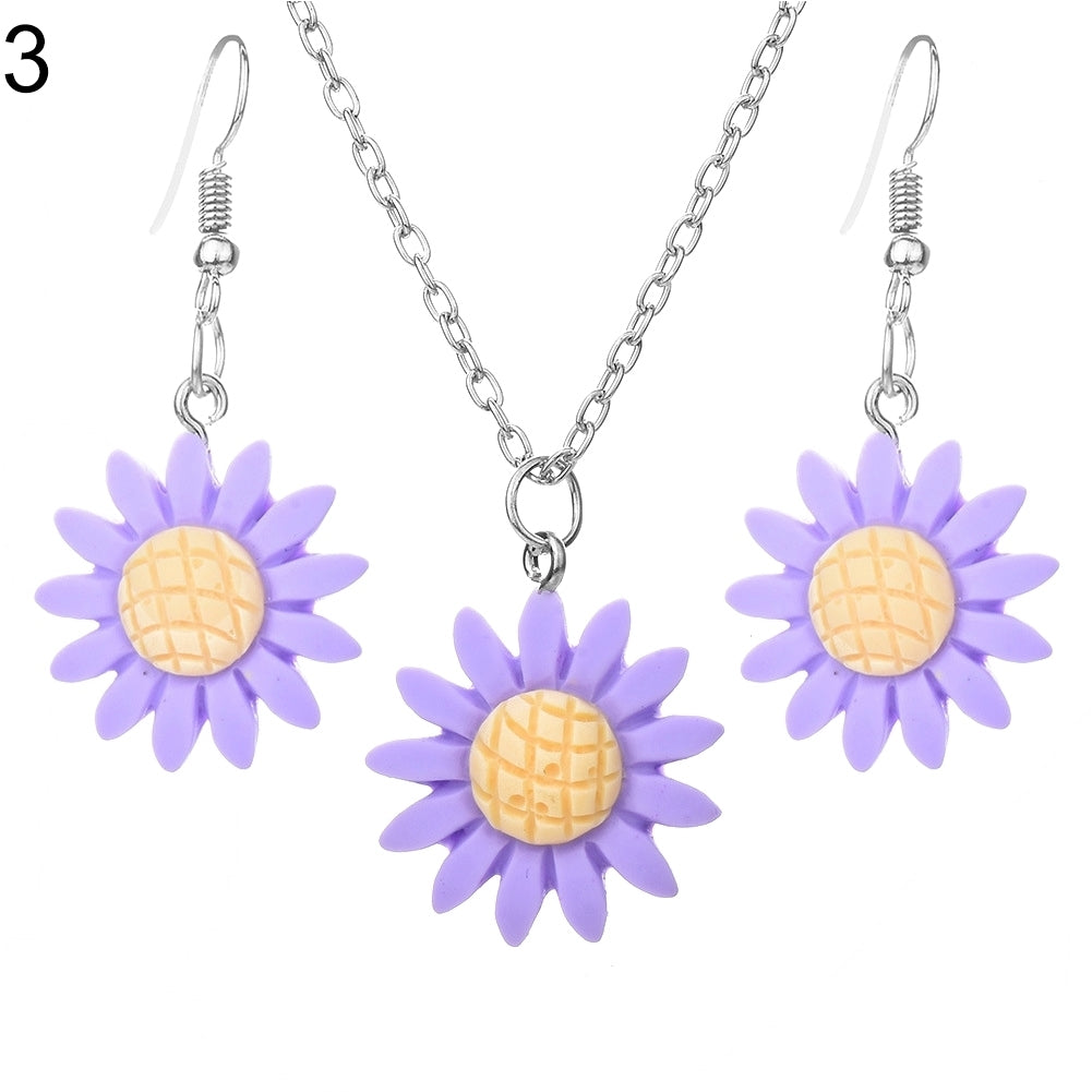 Fashion Sunflower Pendant Dangle Hook Earrings + Necklace Women Jewelry Set Image 10