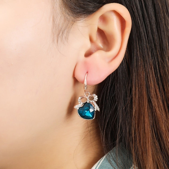 3Pcs Heart Shape Faux Gemstone Rhinestone Pendant Necklace Hook Earring Image 6