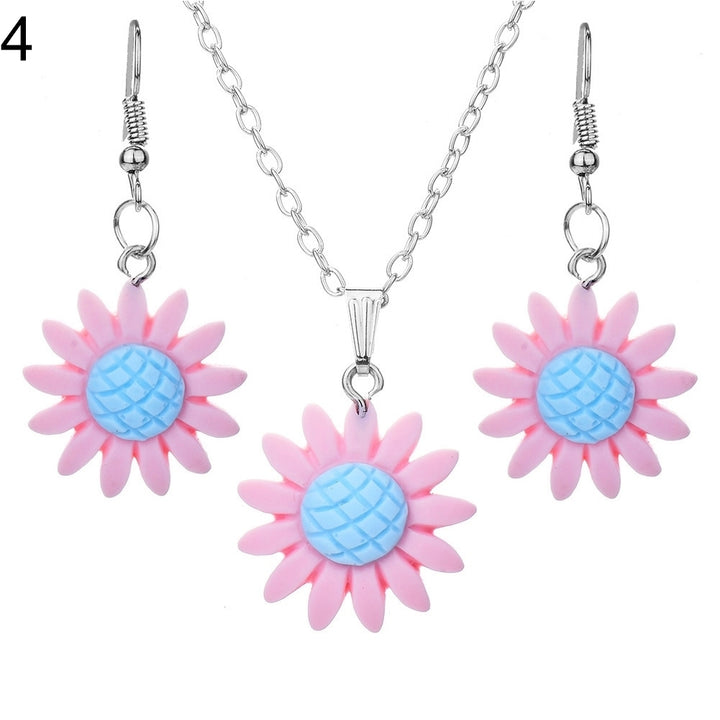 Fashion Sunflower Pendant Dangle Hook Earrings + Necklace Women Jewelry Set Image 11