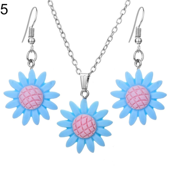 Fashion Sunflower Pendant Dangle Hook Earrings + Necklace Women Jewelry Set Image 12