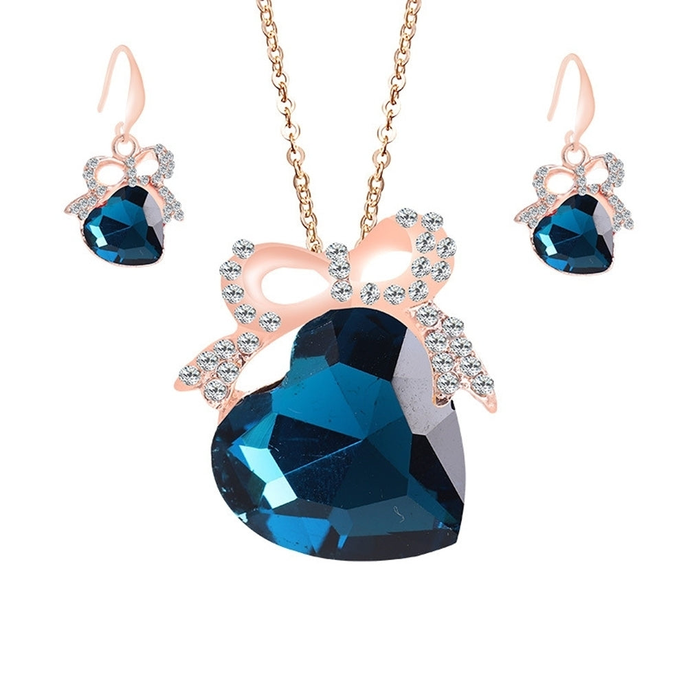 3Pcs Heart Shape Faux Gemstone Rhinestone Pendant Necklace Hook Earring Image 9