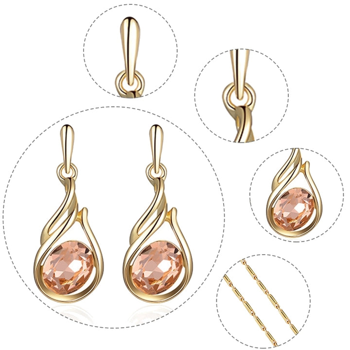 Women Rhinestone Oval Faux Quartz Pendant Ear Stud Earrings Necklace Jewelry Set Image 12