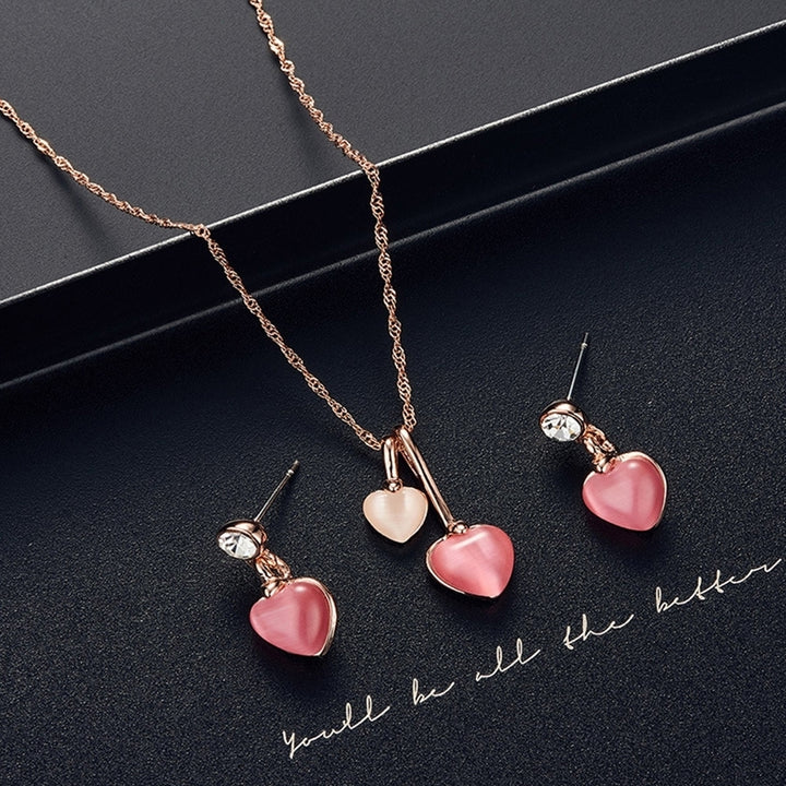 Romantic Rhinestone Faux Gem Love Heart Pendant Necklace Earrings Jewelry Set Image 1