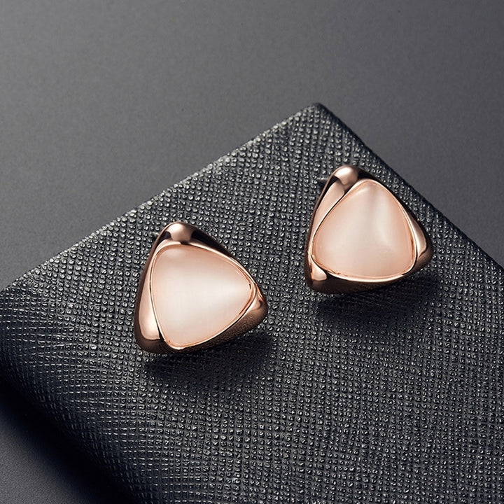Women Faux Gemstone Triangular Pendant Necklace Ear Stud Earrings Jewelry Set Image 7