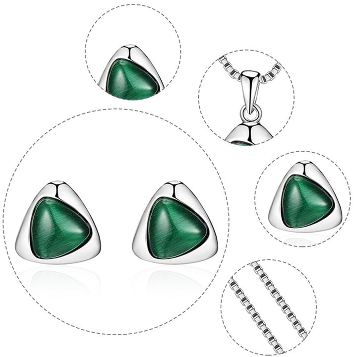 Women Faux Gemstone Triangular Pendant Necklace Ear Stud Earrings Jewelry Set Image 8