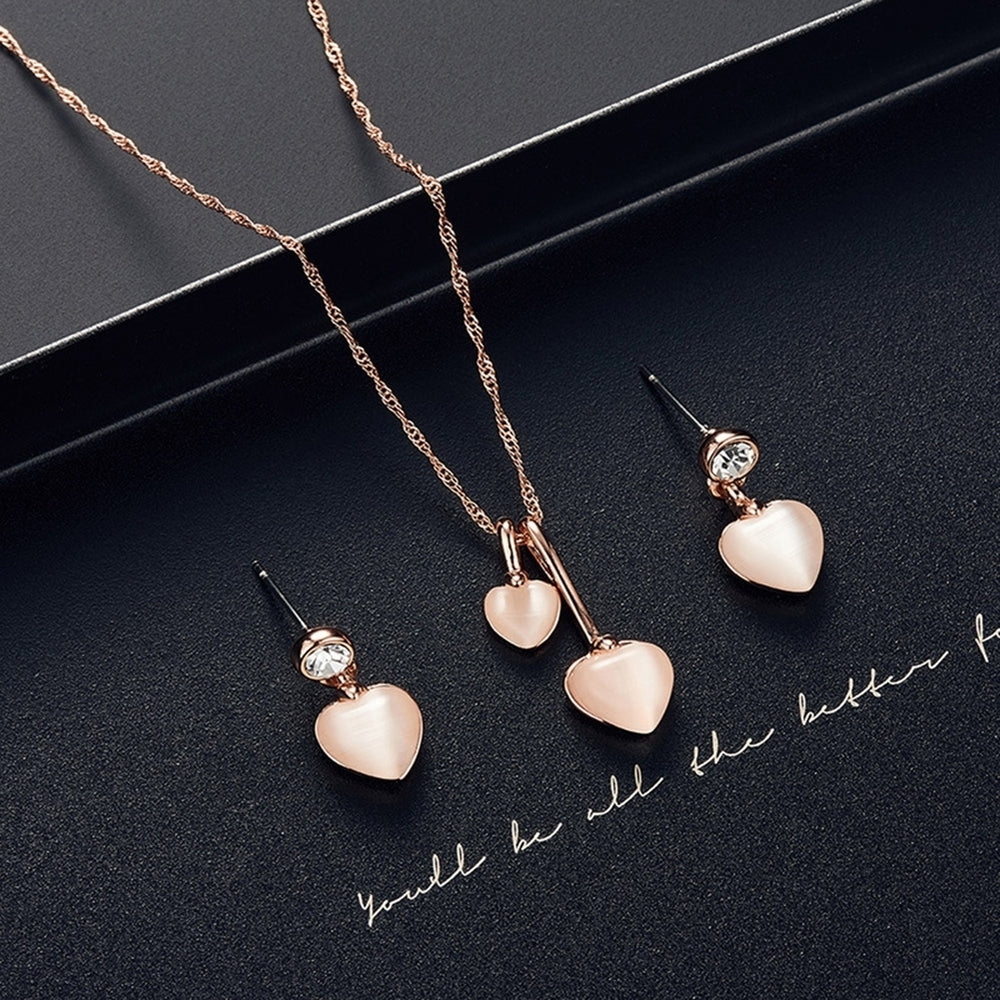 Romantic Rhinestone Faux Gem Love Heart Pendant Necklace Earrings Jewelry Set Image 2