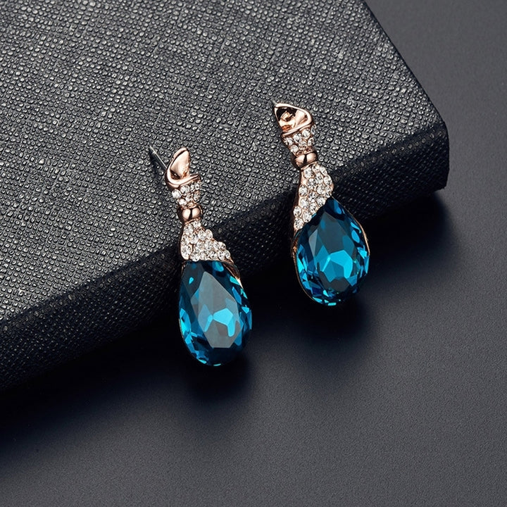 Women Water Drop Shape Rhinestone Pendant Ear Stud Earrings Necklace Jewelry Set Image 7