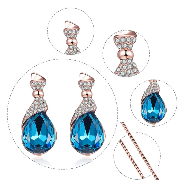 Women Water Drop Shape Rhinestone Pendant Ear Stud Earrings Necklace Jewelry Set Image 9