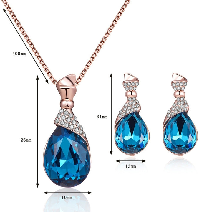 Women Water Drop Shape Rhinestone Pendant Ear Stud Earrings Necklace Jewelry Set Image 10