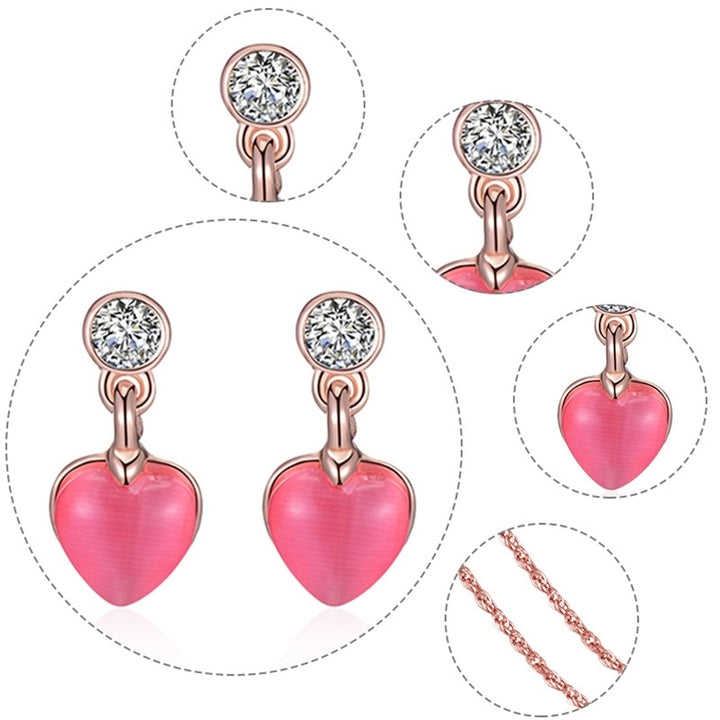 Romantic Rhinestone Faux Gem Love Heart Pendant Necklace Earrings Jewelry Set Image 8